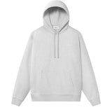 Grey hoodie with drawstrings, chest pocket, ribbed cuffs, and Nikben script logo embroidery