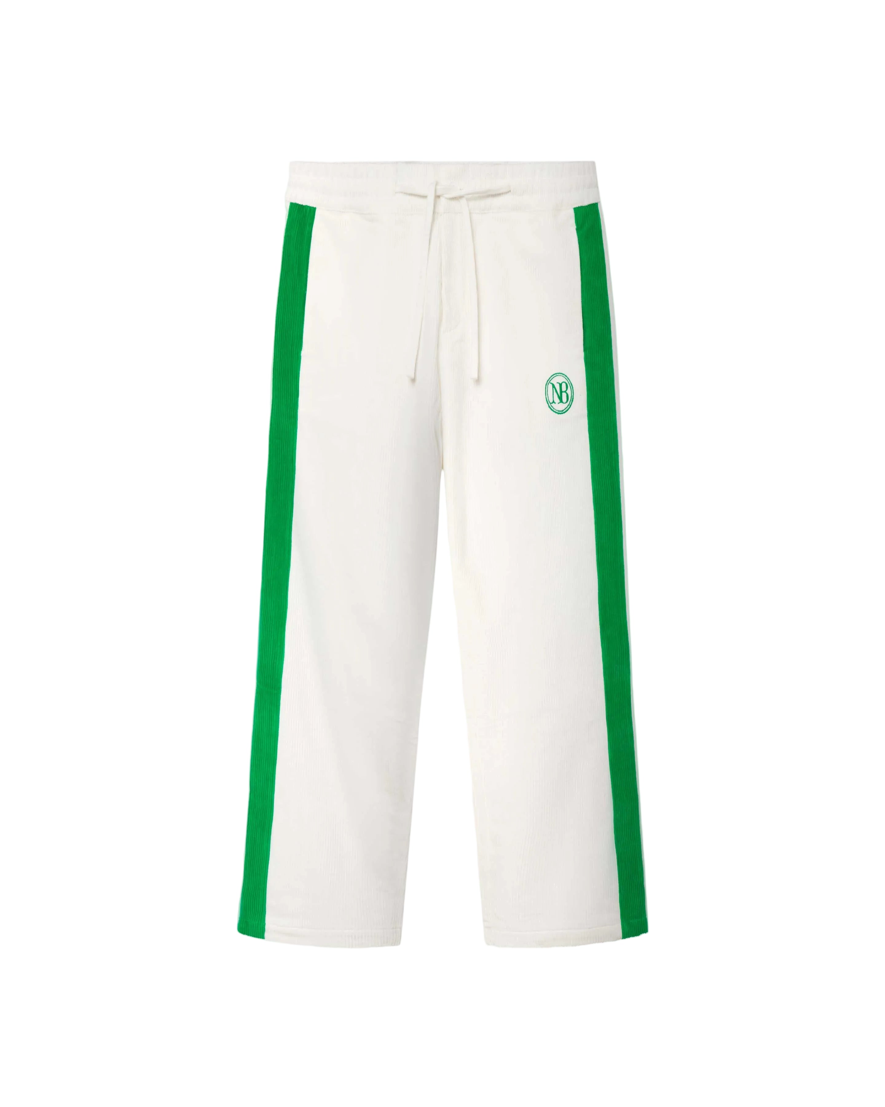 White and green corduroy track suit pants with NB embroidery
