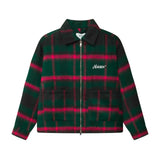 Green and pink colored lumberjack jacket with pockets, full zipper and embroidered Nikben logo 