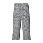A pair of steel blue geometric patterned pants with a relaxed fit and side pockets.