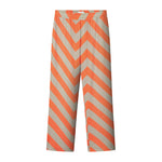 A pair of orange striped pants with a relaxed fit made from Tencel material.