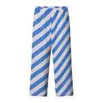 A pair of blue and white striped pants with a relaxed fit, made from Tencel material, with two side pockets.