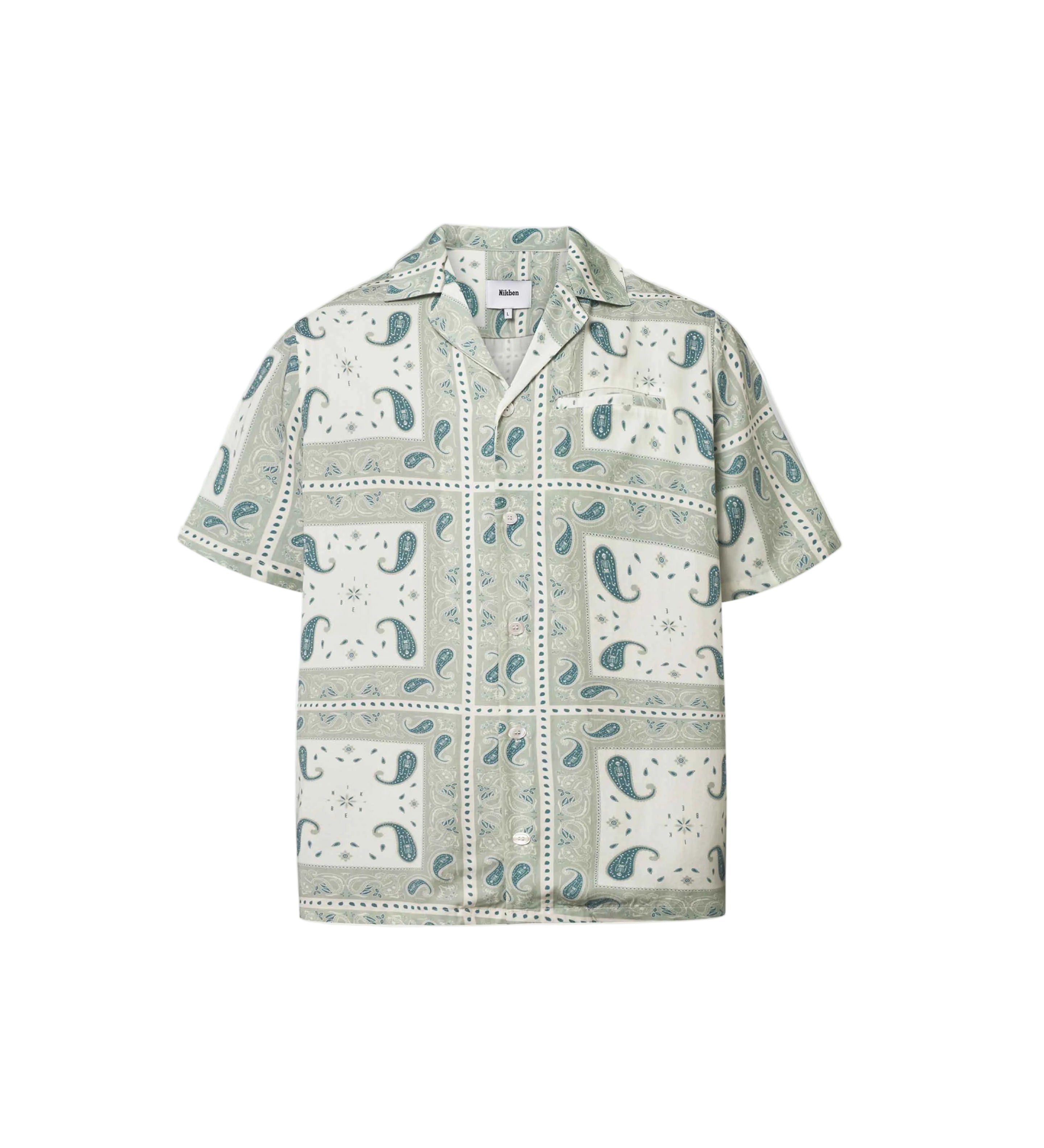 Vintage pale yellow short sleeved shirt with paisley pattern