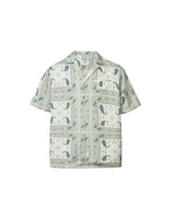 Vintage pale yellow short sleeved shirt with paisley pattern