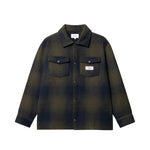 Dark blue and green flannel shirt with front pockets