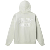 Light gray hoodie with 'Jaddore NikBen' text on the back against