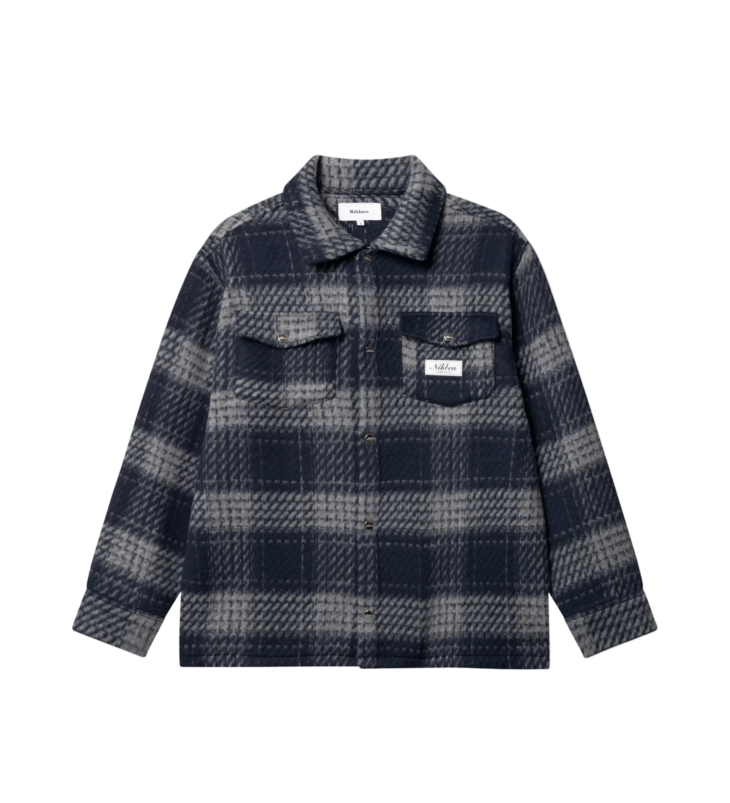 Navy grey checkered over shirt with chest pockets