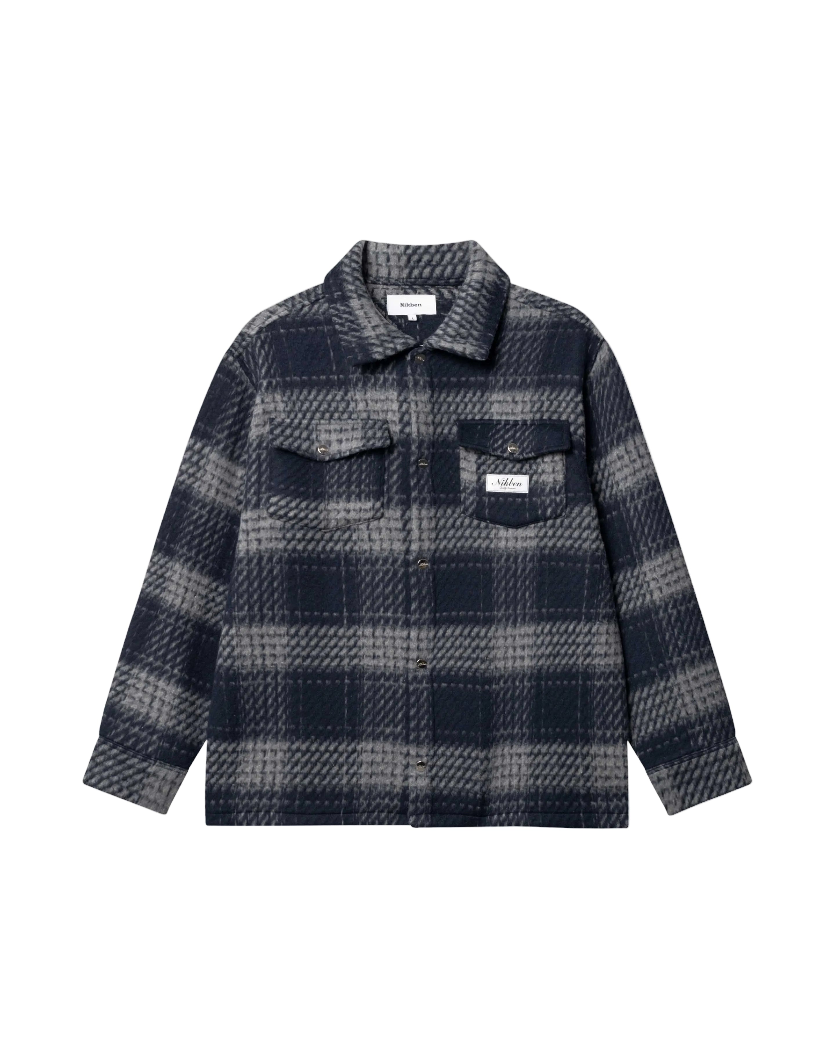 Navy grey checkered over shirt with chest pockets
