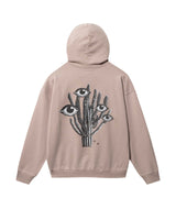 Brown hoodie with black and white cactus print on the back