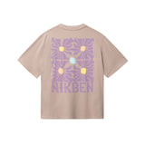 Brown T-shirt with "NIKBEN" text and blue, purple and yellow graphic print on the back