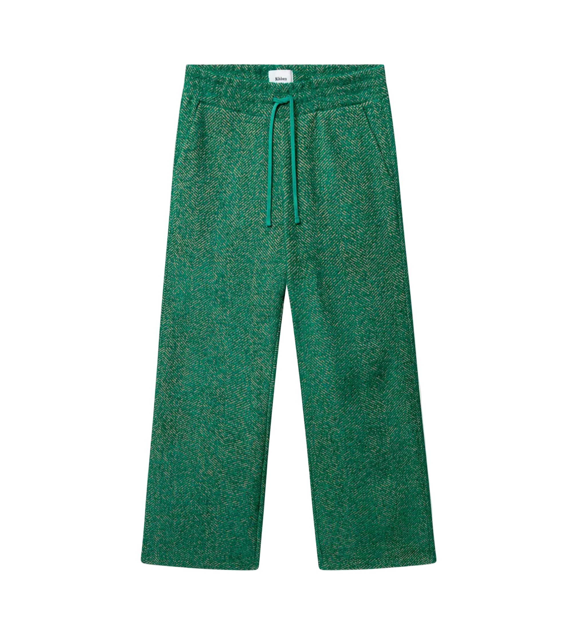 Green patterned pants with a drawstring