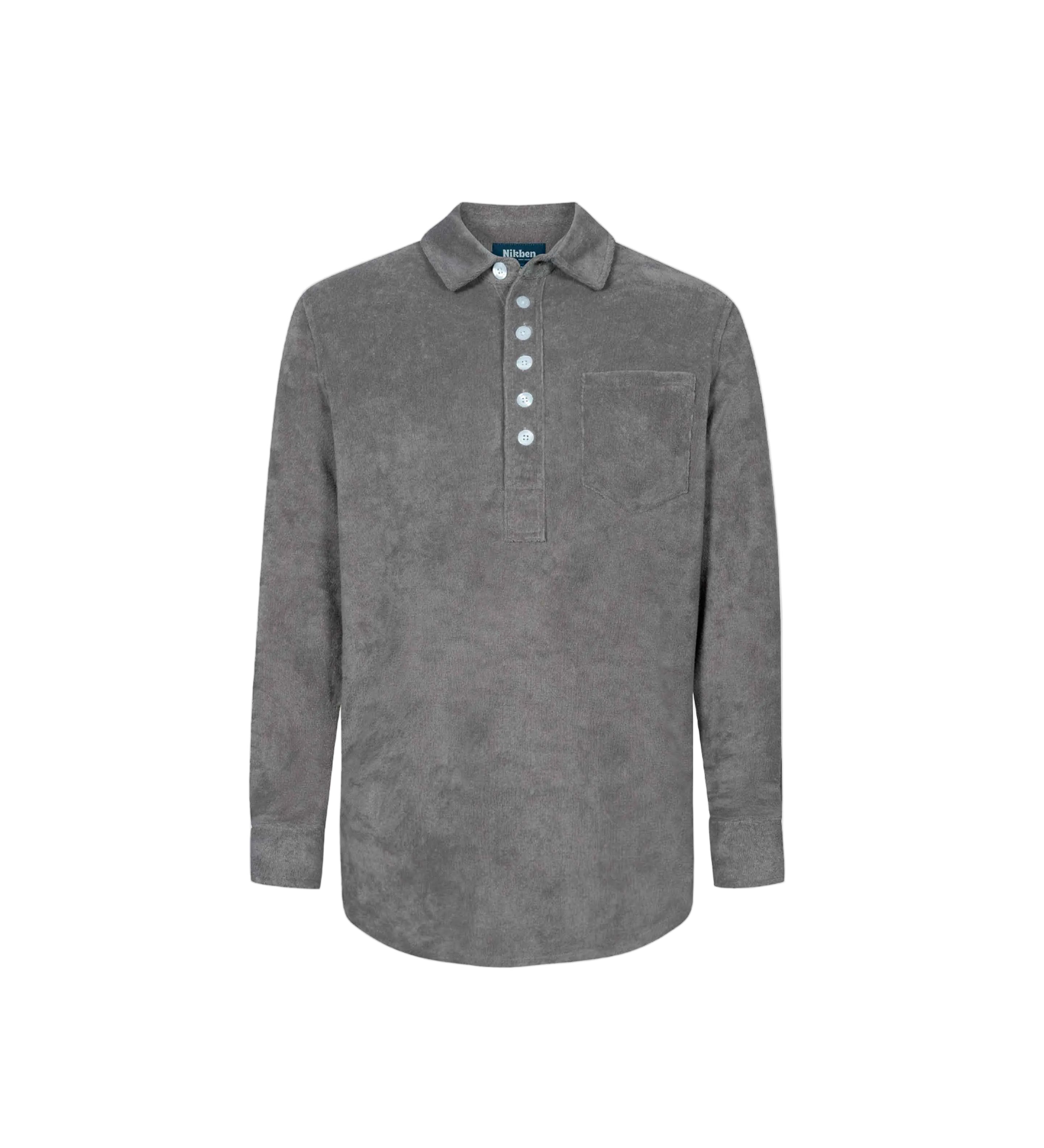 Long sleeve shirt in grey Terry toweling fabric with white buttons