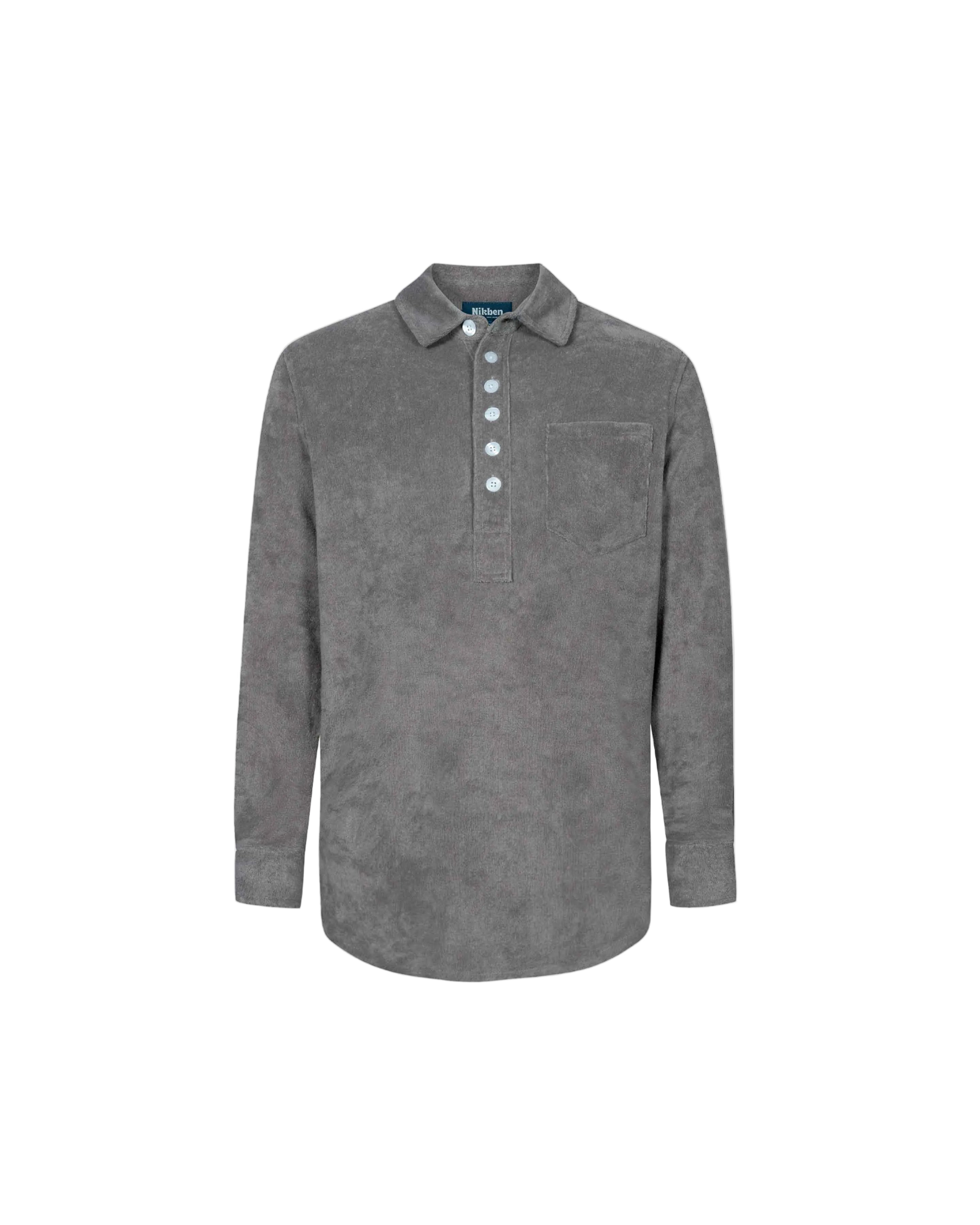 Long sleeve shirt in grey Terry toweling fabric with white buttons