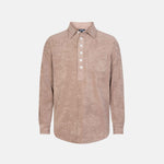 Light brown long sleeve shirt in terry toweling fabric with half button closure and one chest pocket