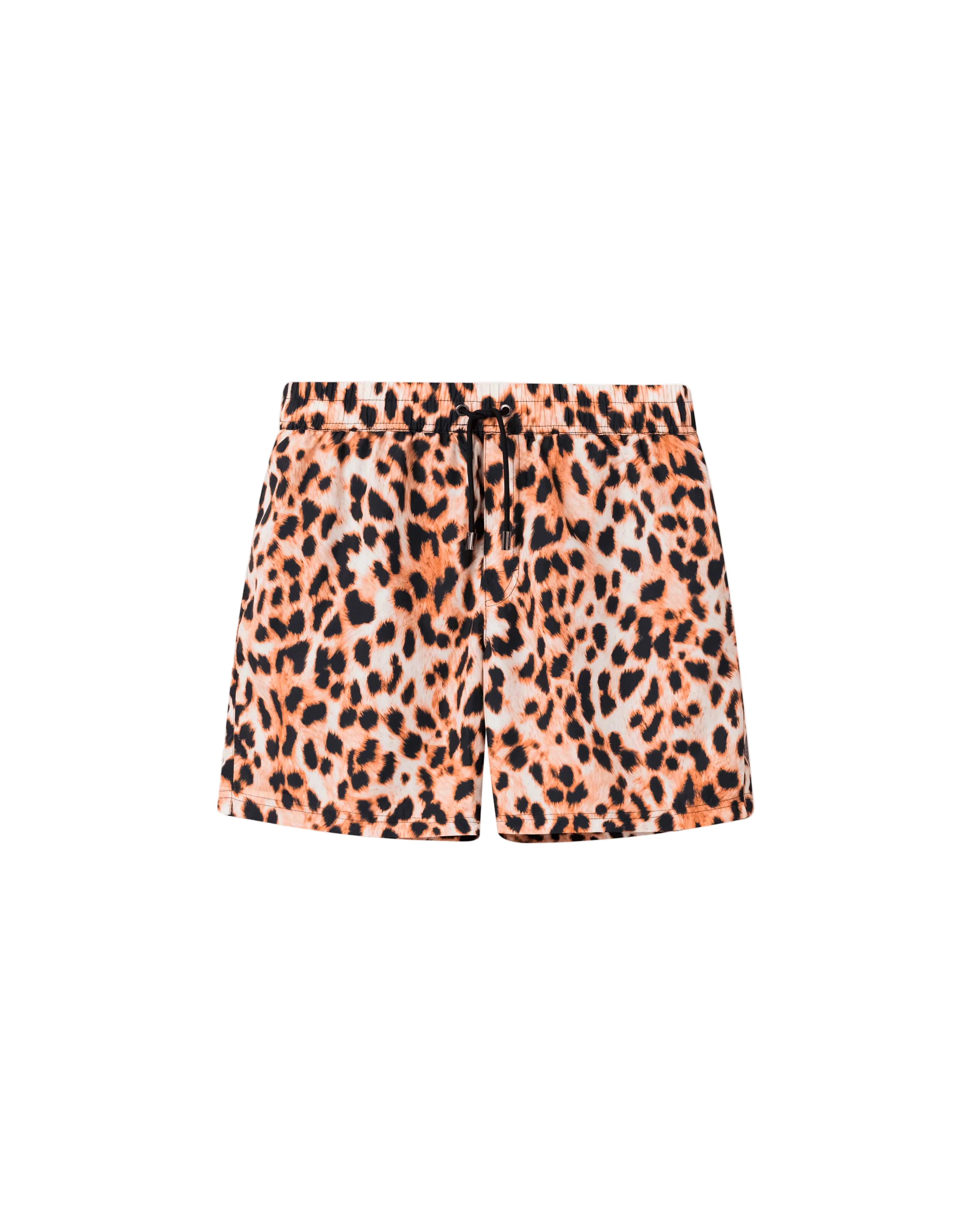 Leopard printed extended-length swim trunks