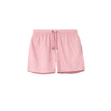 Pink swim trunks. Mid length with drawstring and two side pockets.