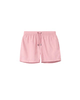 Pink swim trunks. Mid length with drawstring and two side pockets.