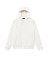 Off White hoodie made from terry toweling cloth. It features drawstrings, a single front pocket, and a white embroidered "Nikben" logo on the chest