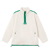 A green and white Nikben teddy bear style half-zip fleece jacket with front zipper pockets.
