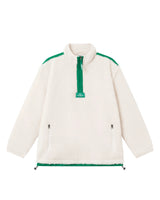 A green and white Nikben teddy bear style half-zip fleece jacket with front zipper pockets.