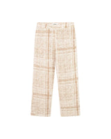 A pair of beige Encinitas pants with fine jacquard stitching, made from a blend of cotton, viscose, and polyester, featuring a drawstring waist and front pockets.