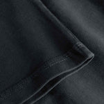 Close-up of sleeve and stitching on washed black T-shirt