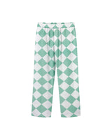 A pair of green and white checkered Laurel Canyon pants against a white background.