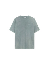 Grey t-shirt with white script logo.