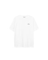 White t-shirt with black script logo.