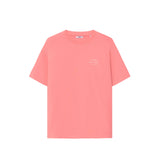 A terracotta-colored, relaxed fit t-shirt with a subtle chest print and a large back print, made from 100% organic cotton.
