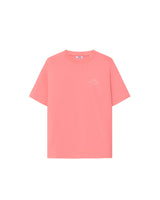 A terracotta-colored, relaxed fit t-shirt with a subtle chest print and a large back print, made from 100% organic cotton.