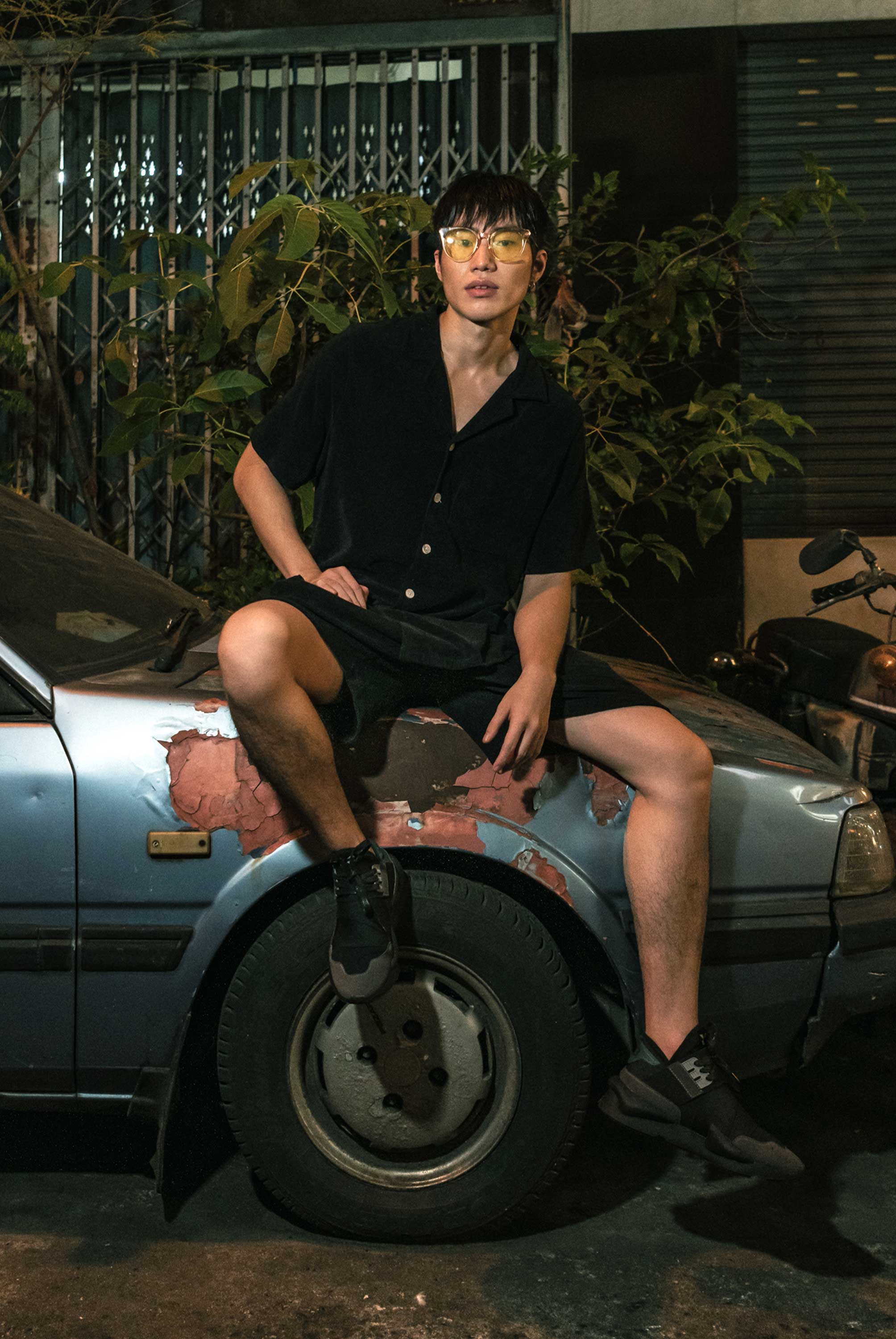 Model wearing black Terry toweling set