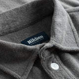 Collar and buttons on grey shirt