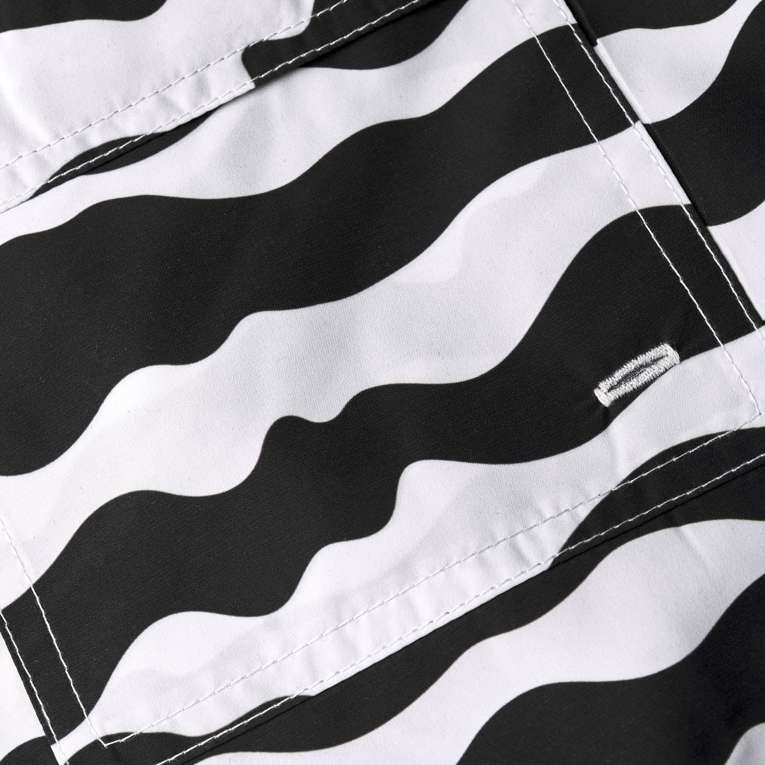 Close up of black/white swim trunks
