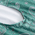 Open back on green patterned swimwuit