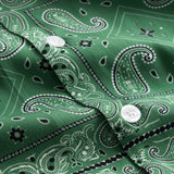 White pearl buttons on green vacation shirt