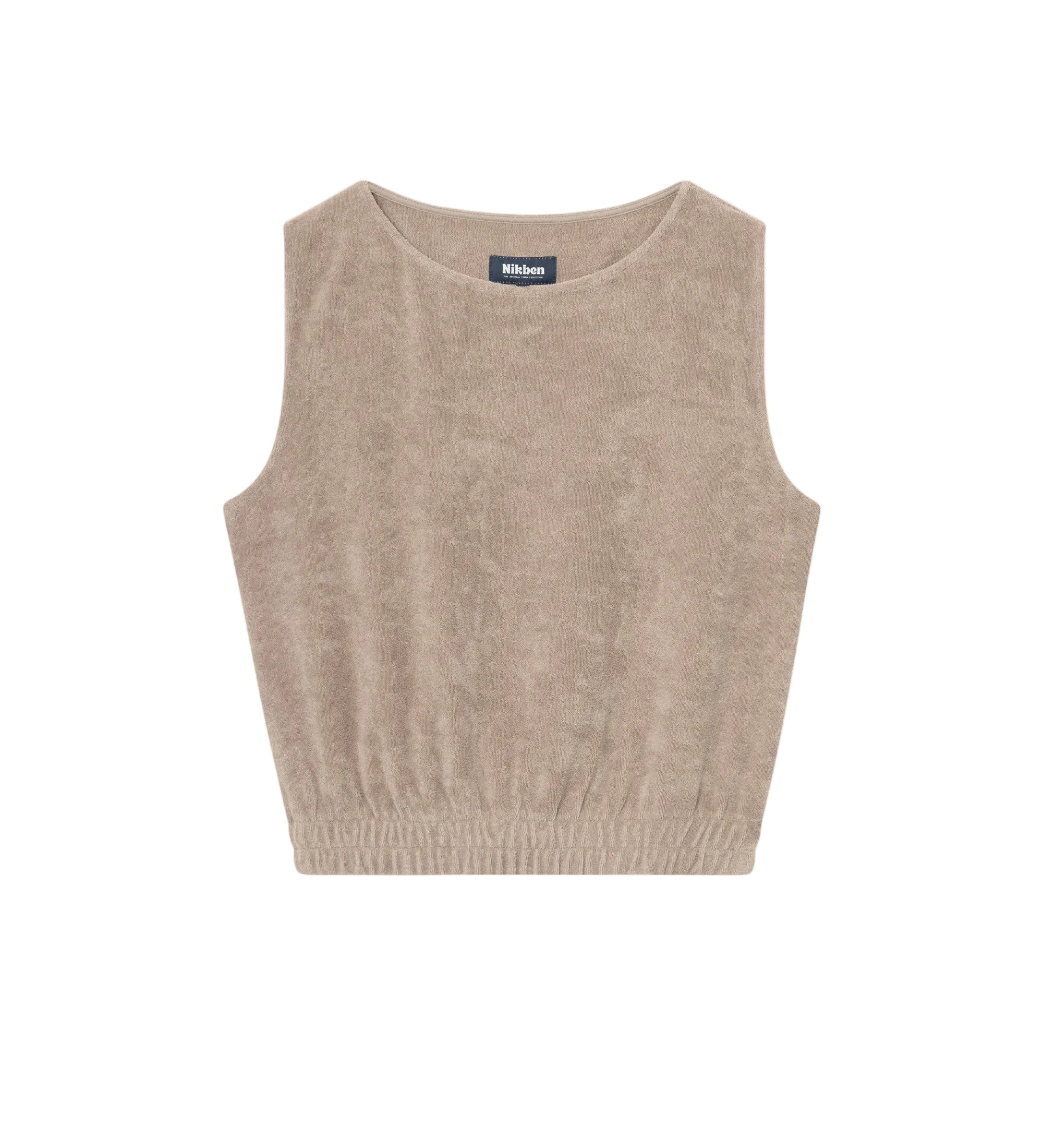 Cashmere colored cropped tank top in terry towelling fabric
