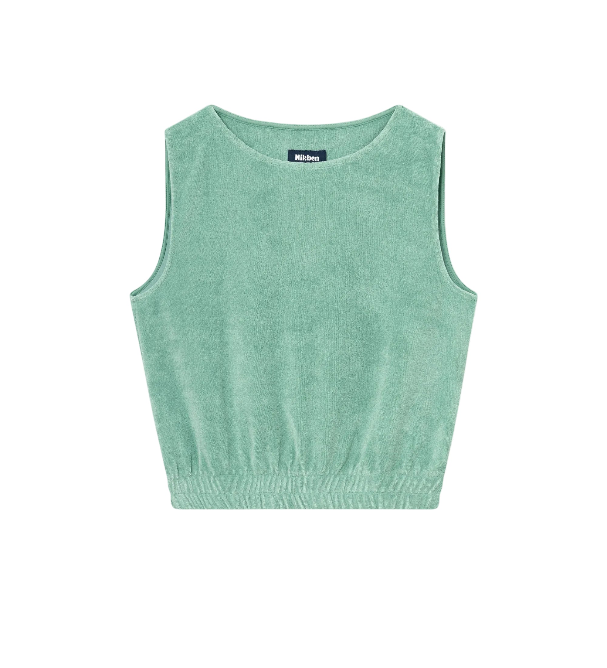 Green cropped tank top in terry towelling fabric