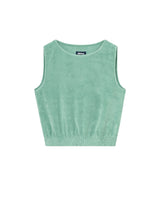 Green cropped tank top in terry towelling fabric